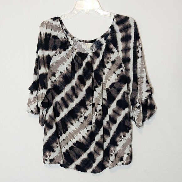 CATO EST 1946, Brown/Black Lightweight Tie Dye Peasant Blouse Top; Size L - Picture 1 of 6